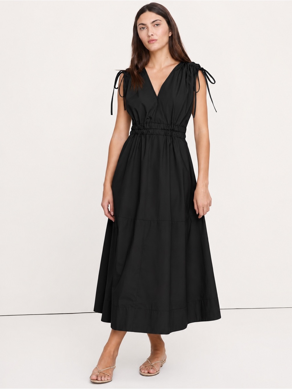 Banana Republic Women's Black V-Neck Tie-Shoulder Maxi Dress NWT